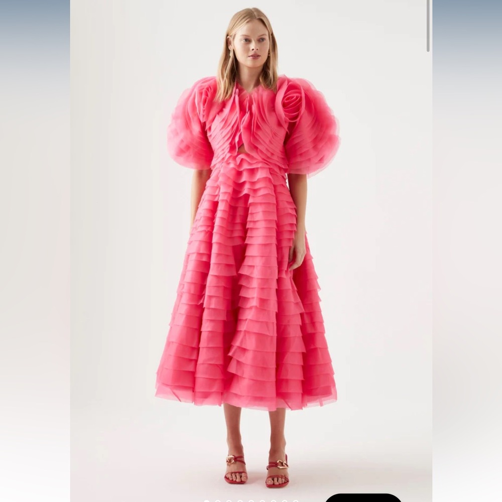 Aje Bold Pink Layered Midi Dress